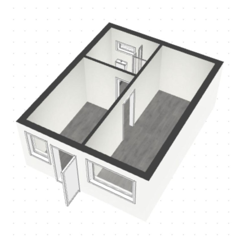 Conversión de oficina individual en dos plantas con baño y aseo, opción de accesorios de cocina (30 m²)